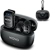 Micrófono de solapa inalámbrico Movo NanoMic para cámara – Sistema de micrófono inalámbrico TRS de clip para cámaras DSLR, videocámaras y sin espejo – Doble micrófono con estuche de carga para video y entrevistas 2.4GHz 1