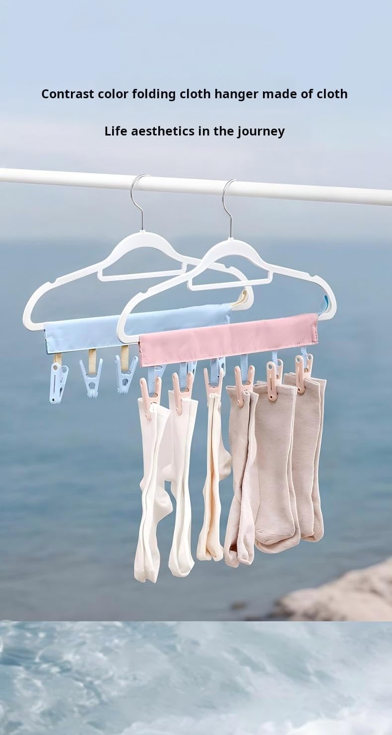 3 Pack Portable Clothes Clip Hanger, Foldable Sock & Underwear Drying Rack with 18 Strong Clips, Travel Laundry Hanger for Socks, Underwear, Baby Clothes, Hats & Accessories (Gray&Pink&Blue)