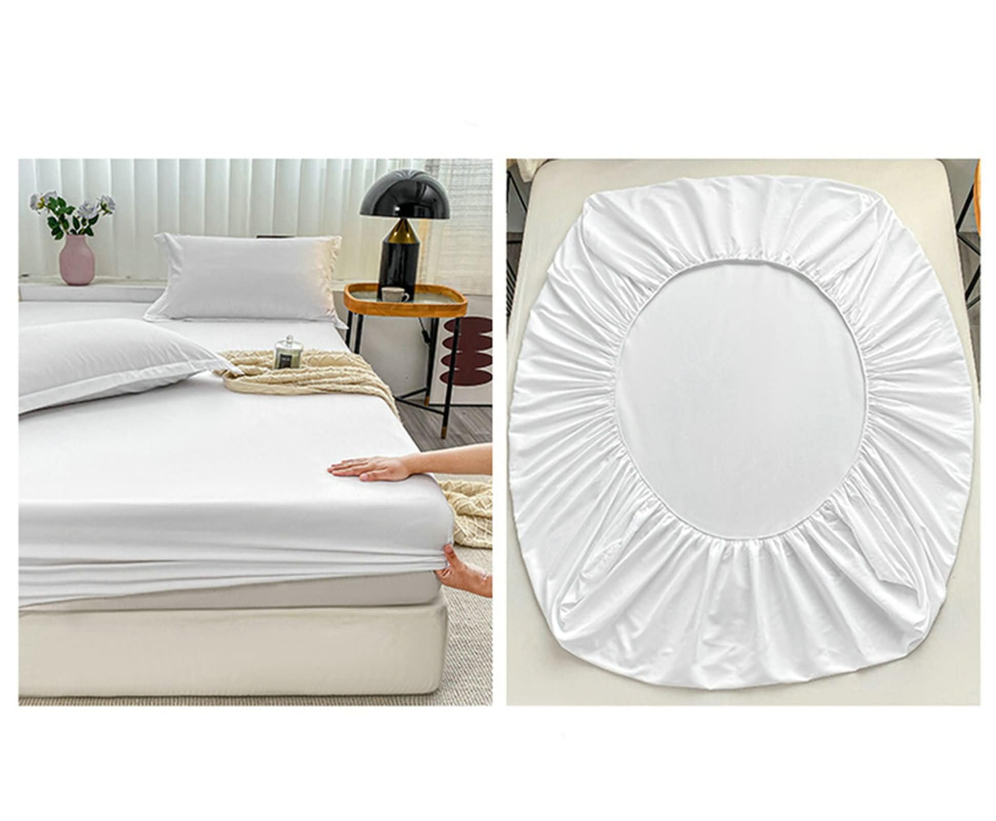 Betttuch Weiß mit 2er Kissenbezüge 60x120cm Set 3teilig Elastisch, Spannbettlaken Einfarbig, Textilien Polyester Bett Laken Bezug für Boxspringbett & Wasserbett