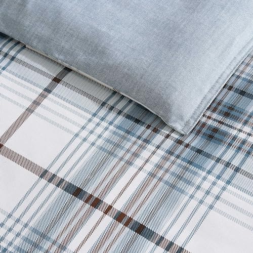 Image of Eddie Bauer - King Comforter Set, Reversible Cotton Bedding with Matching Shams, Plaid Home Decor (Alder Blue /Grey, King)