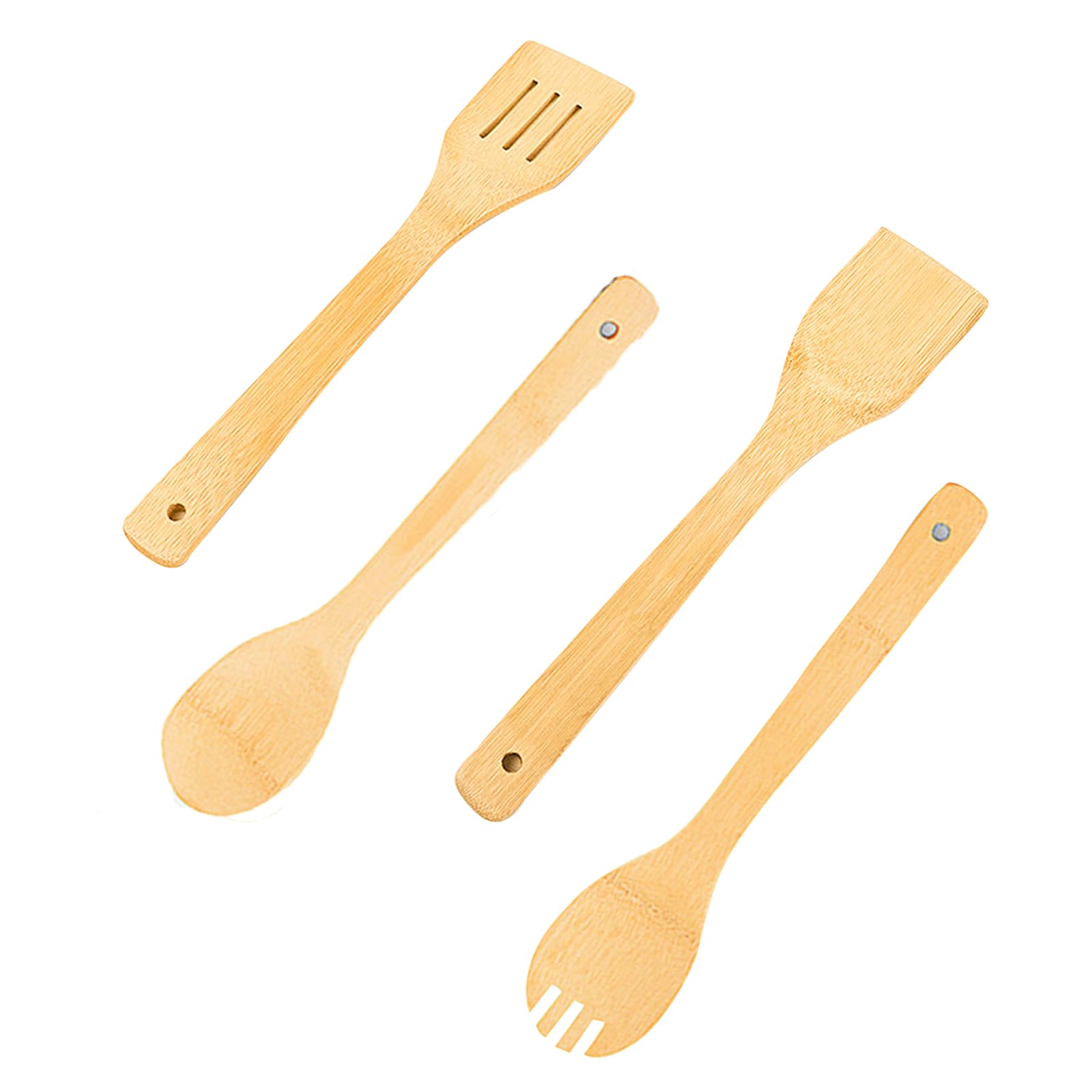 Set 4 Utensili Da Cucina In Legno Di Bambù – Cucchiaio Forato, Spatola, Mestolo – Anti Graffio E Resistente Al Calore