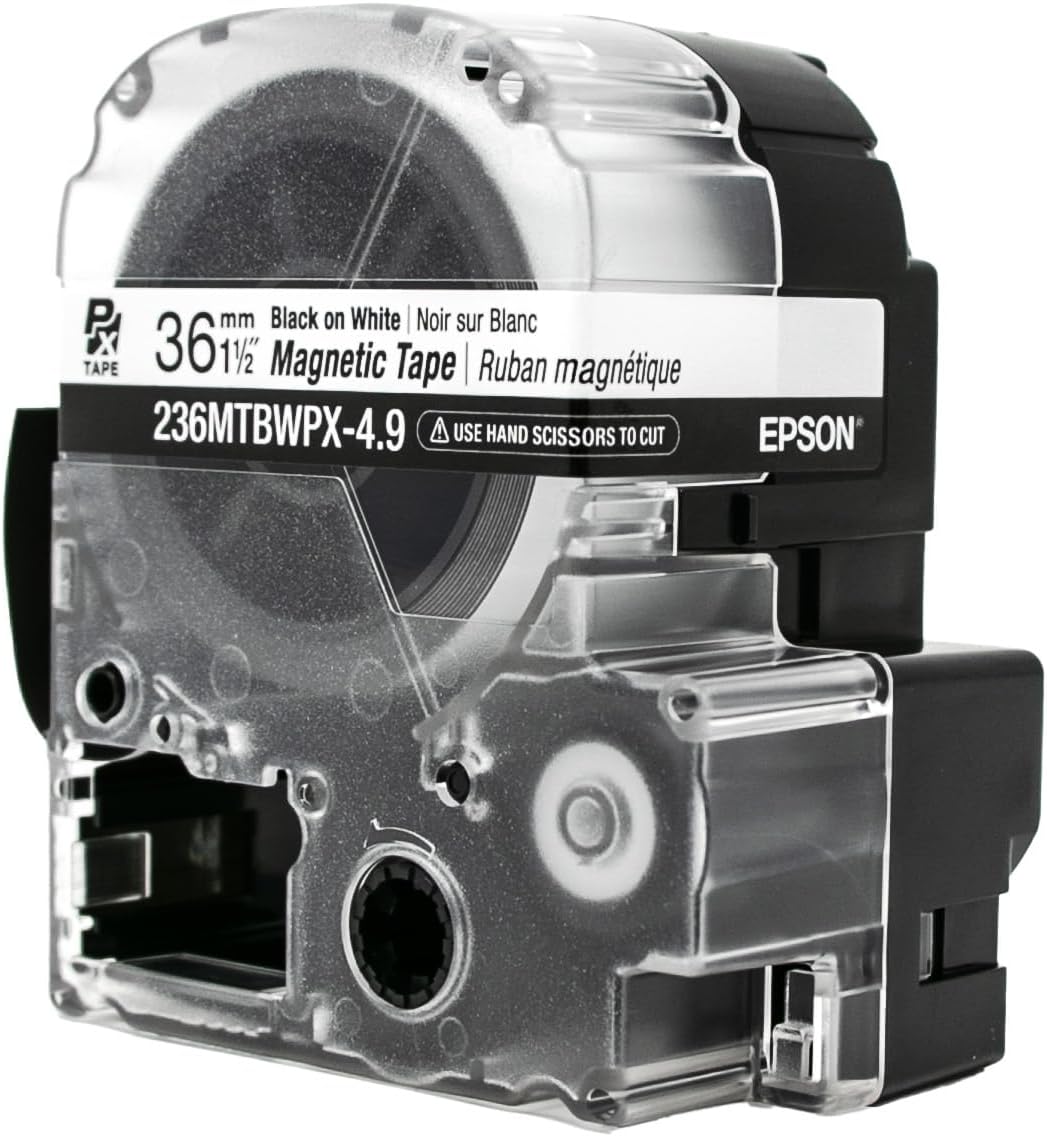 LABELWORKS 236MTBWPX-4.9 Magnetic Tape Cartridge - Black on White Magnet Label Maker Tape - 1.5" (36MM) Wide, 4.9 ft, White
