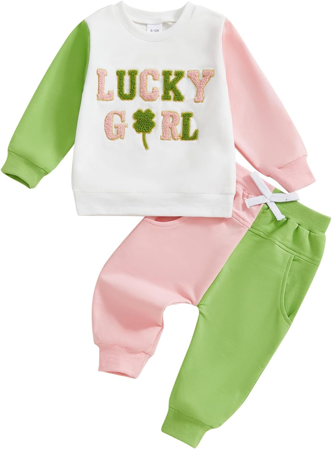 St. Patrick Day Baby Girl Outfit Clover Letter Long Sleeve Sweatshirt Top Elastic Pants Toddler Baby Girl Clothes