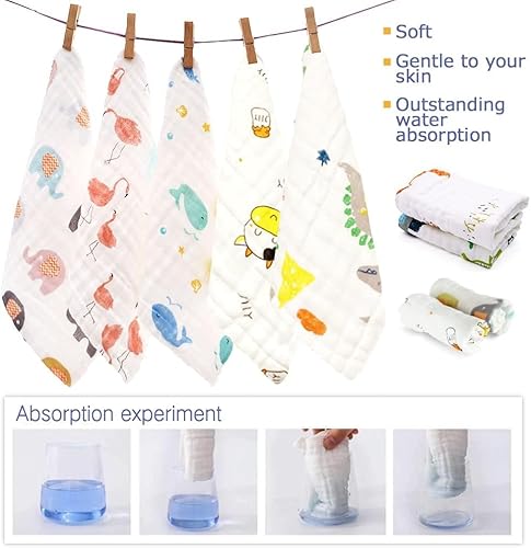 Miniatura 2 de Maveek Paquete de 9 paños para eructos para niños pequeños, 9.8 x 9.8 pulgadas, babero de muselina absorbente fuerte y absorbente, pañuelo,