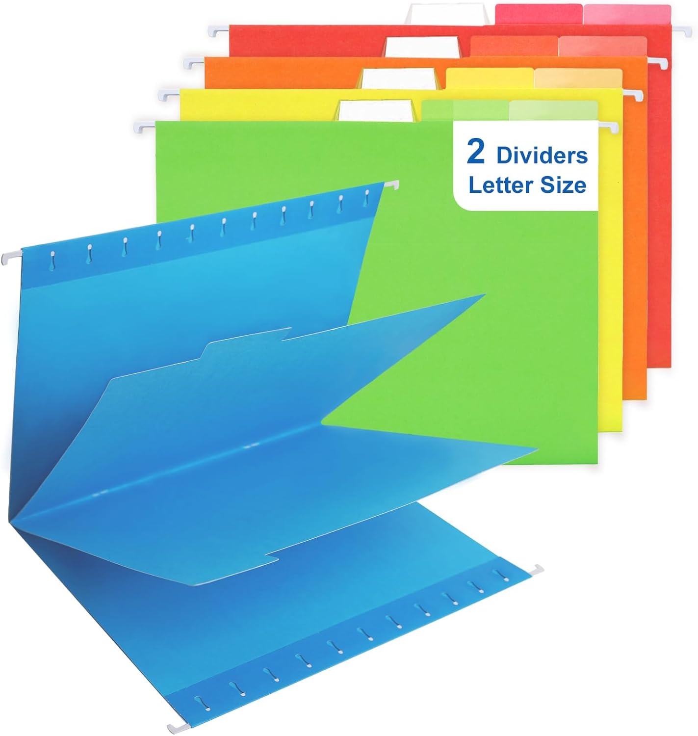 Classification Hanging File Folders with 2 Dividers, Goefun Letter Size Colored Classification Folders 20 Pack, 5 Color Assorted, Designed for Drawer, Cabinet, File Box, with 1/5-Cut Adjustable Tabs