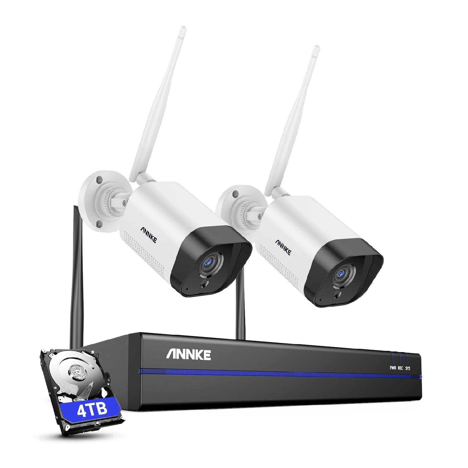 ANNKE Kit Videosorveglianza WiFi 3MP, NVR 10CH 5MP e 2 Telecamere Wireless, Supporta Visione Notturna IR, Audio a 2 Vie, Rilevamento di Persone/Veicoli,Compatibile con Alexa, 4TB