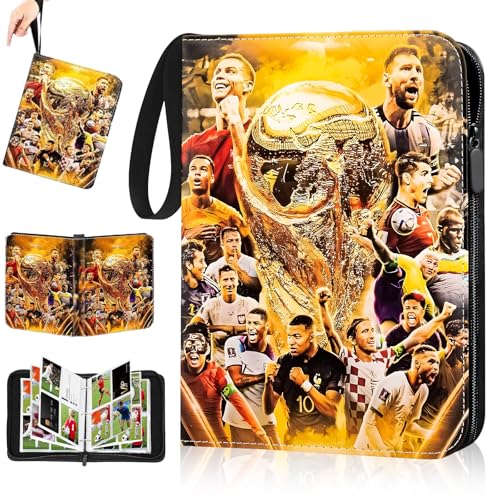 ZITUZY Álbum Cartas Futbol, Con cremallera Páginas con Capacidad, 50 Páginas 400 Hojas Cartas Futbol Album Cartas Holder, para Tarjetas Deportivas y Tarjetas Fotográficas (Oro)