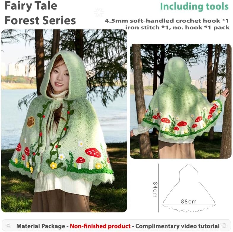 DIY Floral Cape Crochet Kit – Handmade Flower Lace Shawl Making Set with Video Tutorial, Beginner-Friendly Knitting Gift for Women (Fairy Tale Forest Series) (Finished Product)