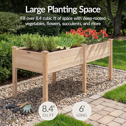 Image of Best Choice Products 72x24x30in Raised Garden Bed, Elevated Wood Planter Box Stand for Backyard, Patio, Balcony w /Divider Panel, 6 Legs, 300lb Capacity - Natural
