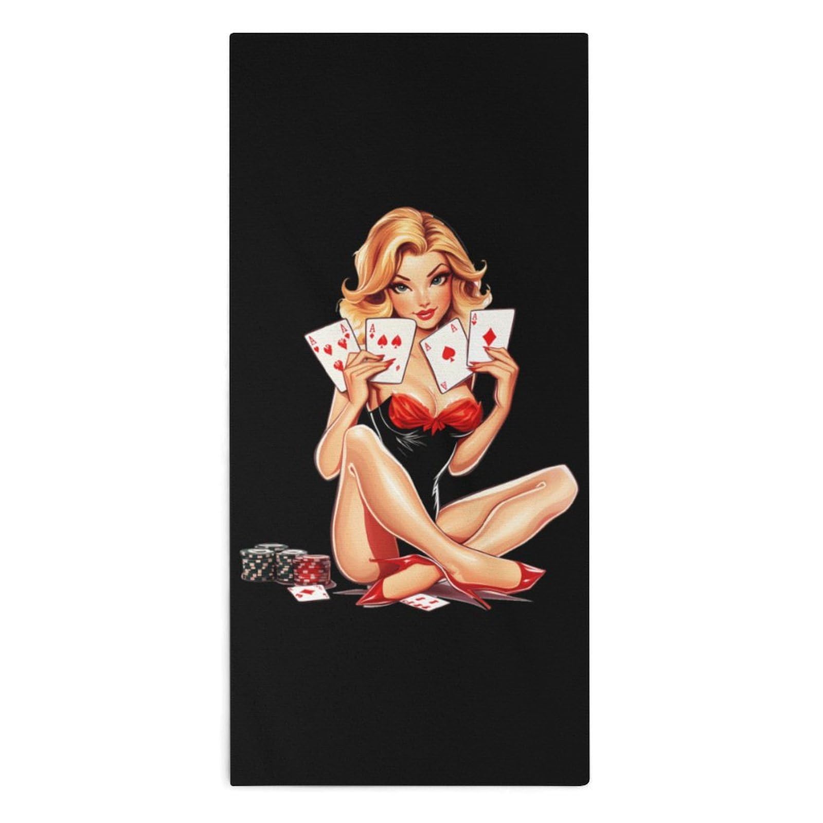 TXFBTRFSA Aces Playing Cards Pinup Girl Hand Towels for Adult Face Towel Bath Beach Swim Accessories