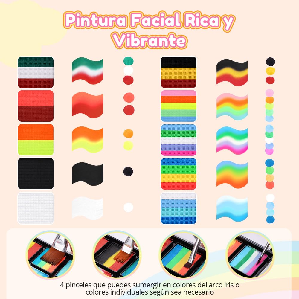 Janolia Pintacaras Infantil, 30 Colores Pinturas Cara para Niños con 4 Pinceles, Pintura Cara Niños Hipoalergenica, Pintura Facial Lavable, Maquillaje Infantil Face Paint Halloween Carnaval Fiesta — view 4