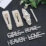 Pearls Hair Clips for Women Girls, Allucho 10pcs Fashion Gold Bows/Clips/Ties/Hairpins/Barrettes for Party Wedding (8 PCS pearl and letter hair clips)