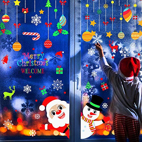 FINGOOO 8 Sheet 120 Pieces Christmas Window Cling Snowflakes Decals Clings for Home/Shop Window Display - Image 8