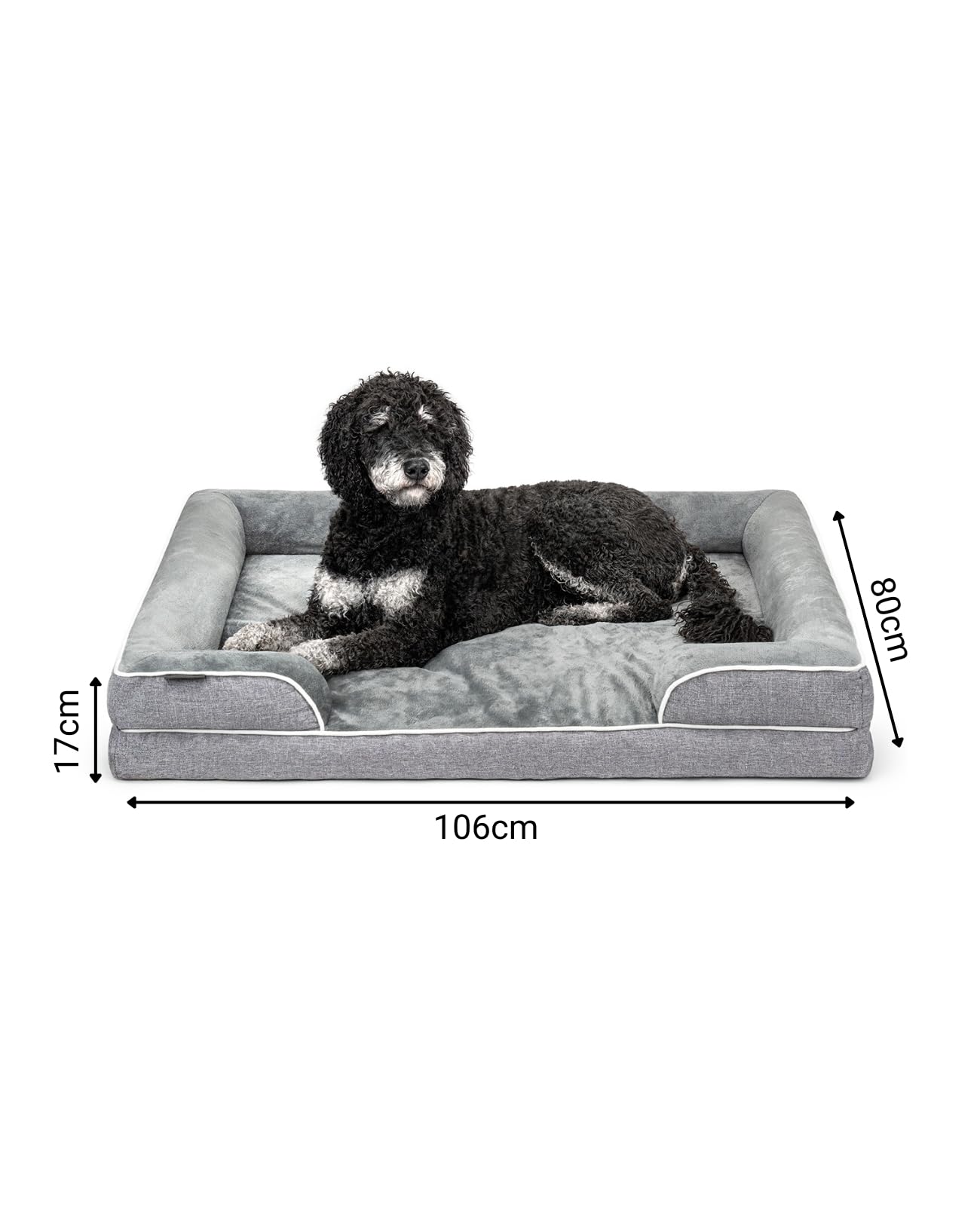 lionto Lit orthopédique pour Chien avec Bordure surélevée, 106x80x17 cm, Coussin Robuste en Flanelle Douce, Housse Amovible & Lavable, antidérapant, adapté aux Petits & Grands Chiens et Chats, Gris