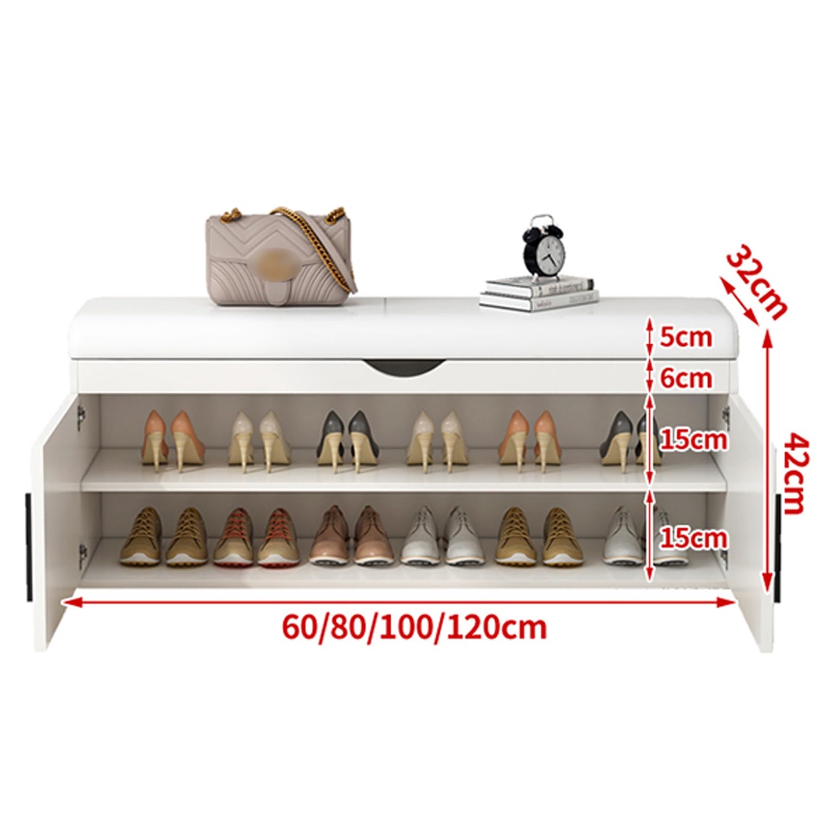 Schuhaufbewahrungsbank mit Klappdeckel, 2-stufiger Schuhregal-Organizer, Holzschuhschrank für den Eingangsbereich(Flat Surface,60x32x50cm)