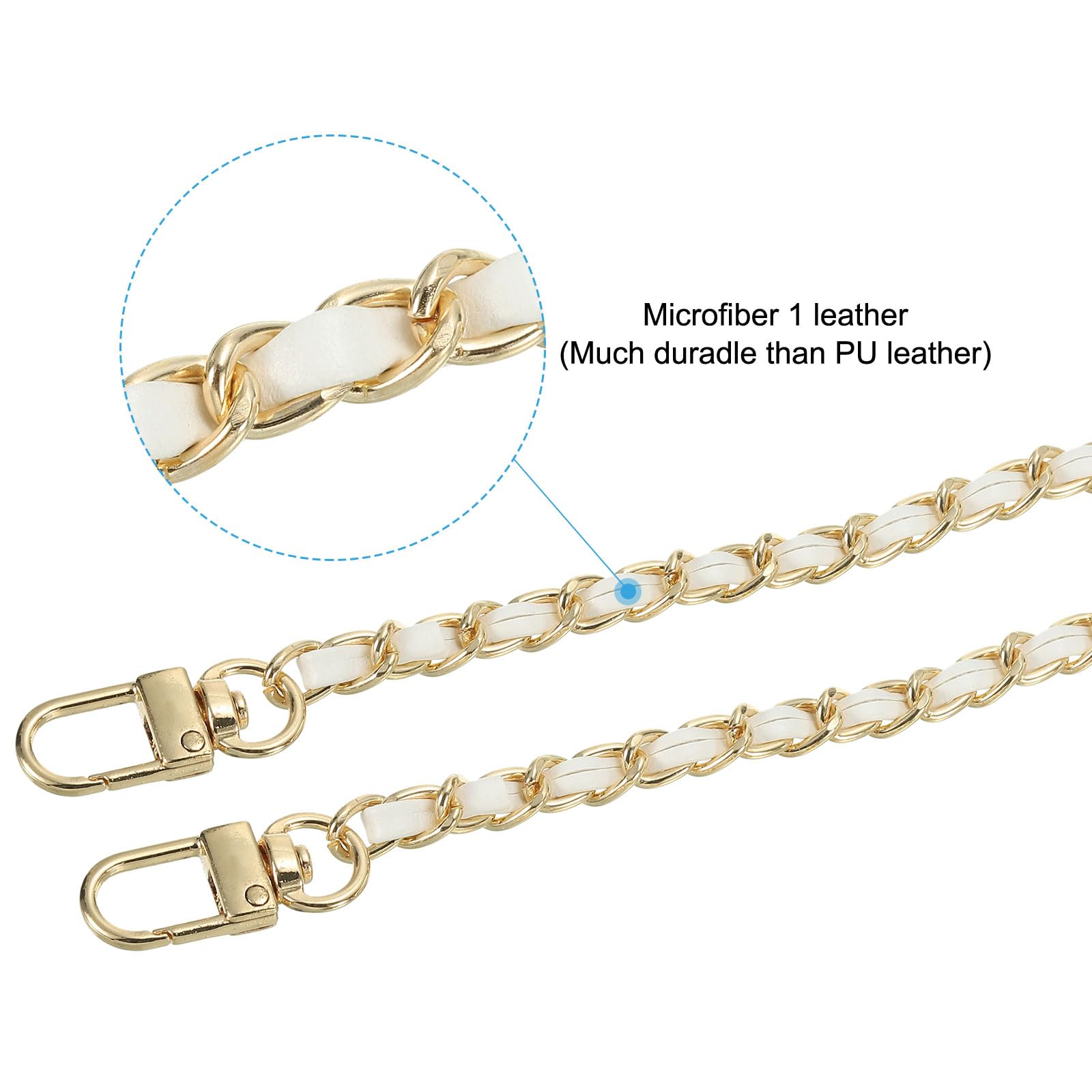 PATIKIL 55 Inch Purse Chain Strap, Leather Metal Chain Strap Replacement Chain for Bag Shoulder Crossbody Clutch Handbags White/Gold - Image 4
