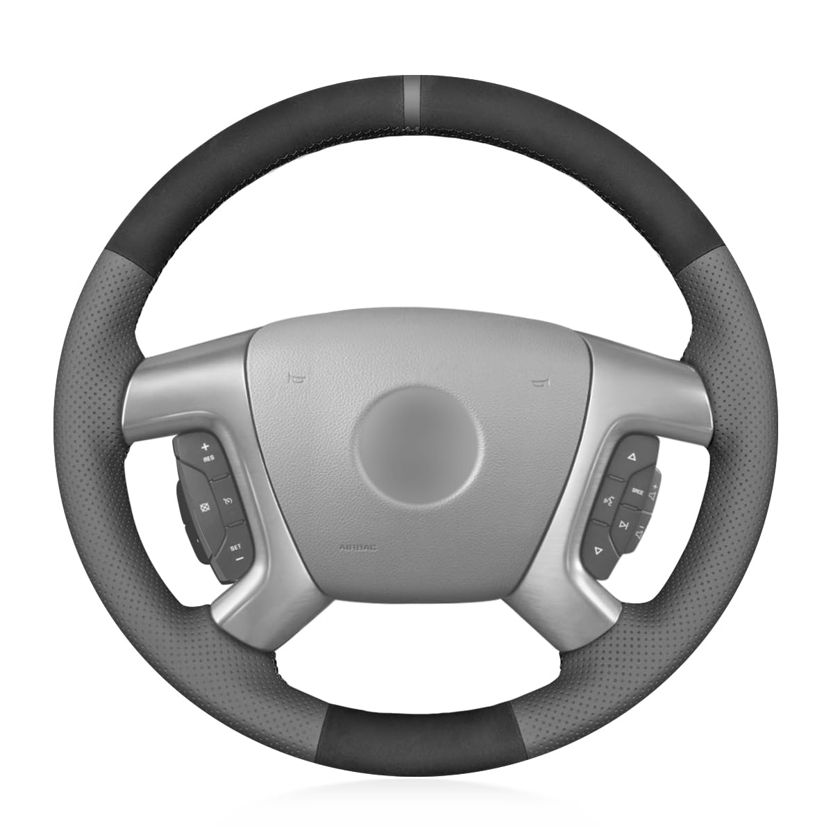 MEWANT Black Suede Grey Genuine Leather Steering Wheel Cover for Chevy Captiva Daewoo Winstorm Silverado 2007