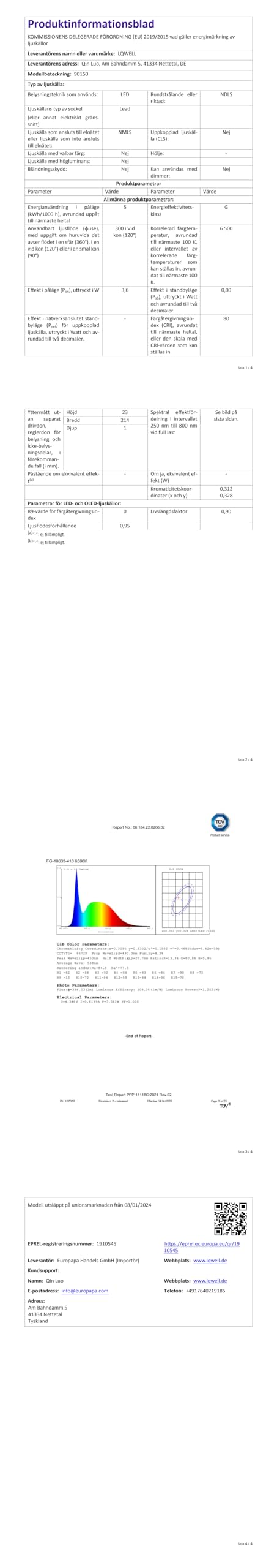 LQWELL® Lampa Biurkowa LED Odłączana, 3 Poziomy Jasności, Możliwość Przyciemniania, Lampa Stołowa Do Domowego Biura, Obrót Od 0° Do 180°, 6500 K (Biały)