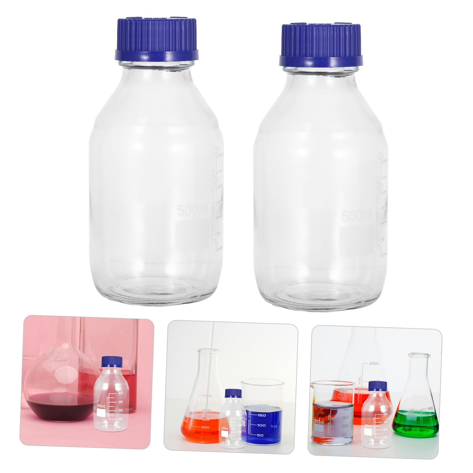 Cabilock 2pezzi Bottiglia in Vetro Flacone Per Reagenti Da Laboratorio Coperchio Ermetico Contenitore Di Vetro Per Liquidi Per Uso Scolastico e Chimico