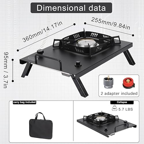 Miniatura 7 de Estufa de camping IGT negra versión 2025, estufa de gas plegable de escritorio e incrustada, estufa de gas portátil con asa de transporte