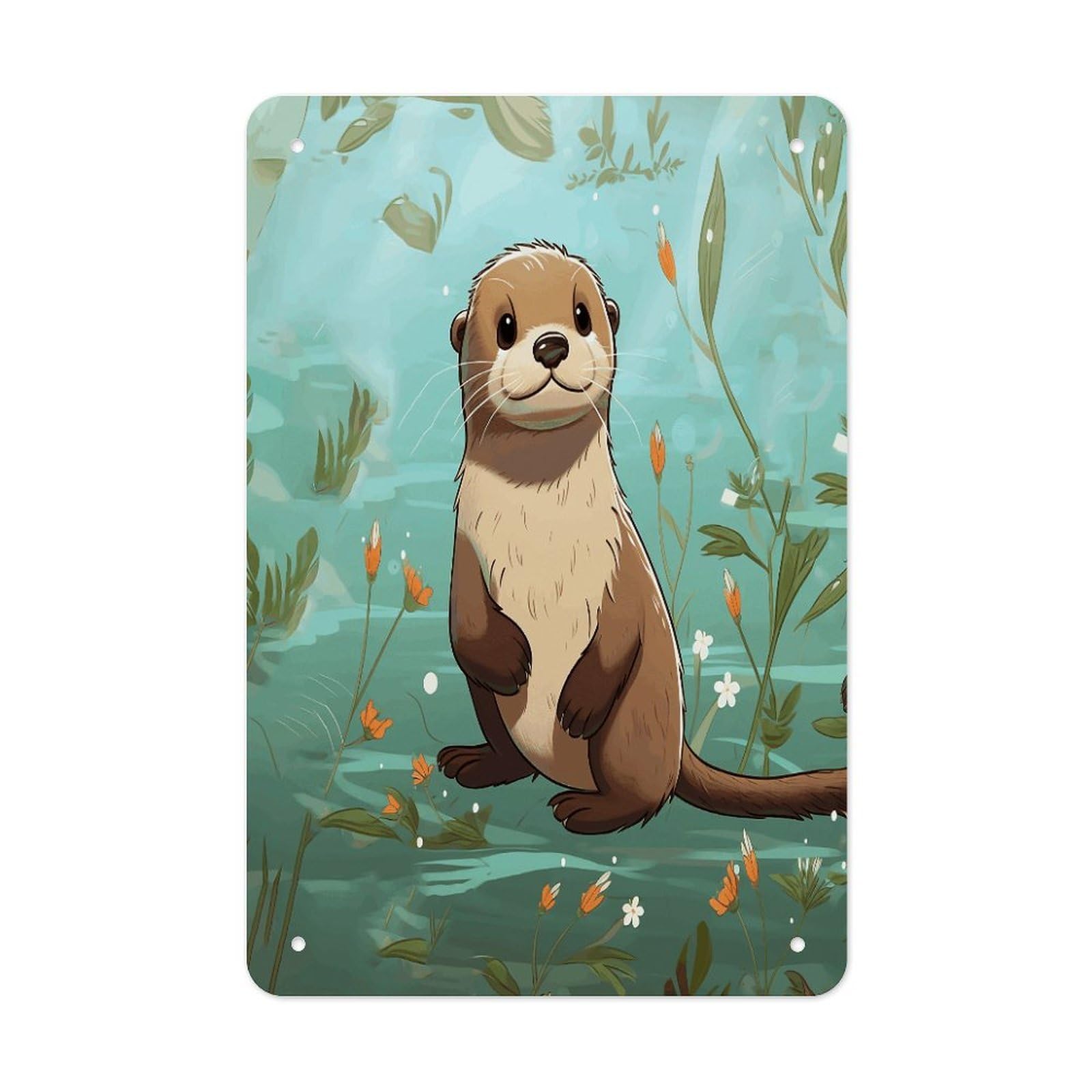Cartoon Cute Otter Metal Tin Sign Wall Decor Funny Retro Sign Weatherproof Metal Wall Art for Indoor Or Outdoor Retro Tin Signs for Kitchen Office Home Bar Decor 11.8 X 7.9 Inch