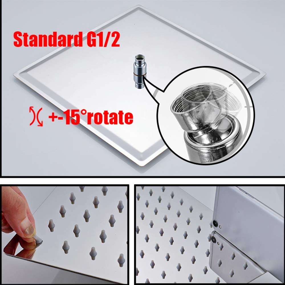 Rozin 8 Zoll Duschkopf Set mit Brauseschlauch Duscharm, Quadratisch Ultra Dünn Edelstahl Chrom Duschkopf Wandmontage Duscharmatur