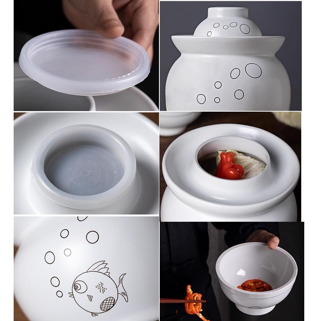 Chinesische Keramikfanzalglas mit Fermentationsdeckel, fermentierender Crock mit Wasserversiegelungslöschdeck White-7L