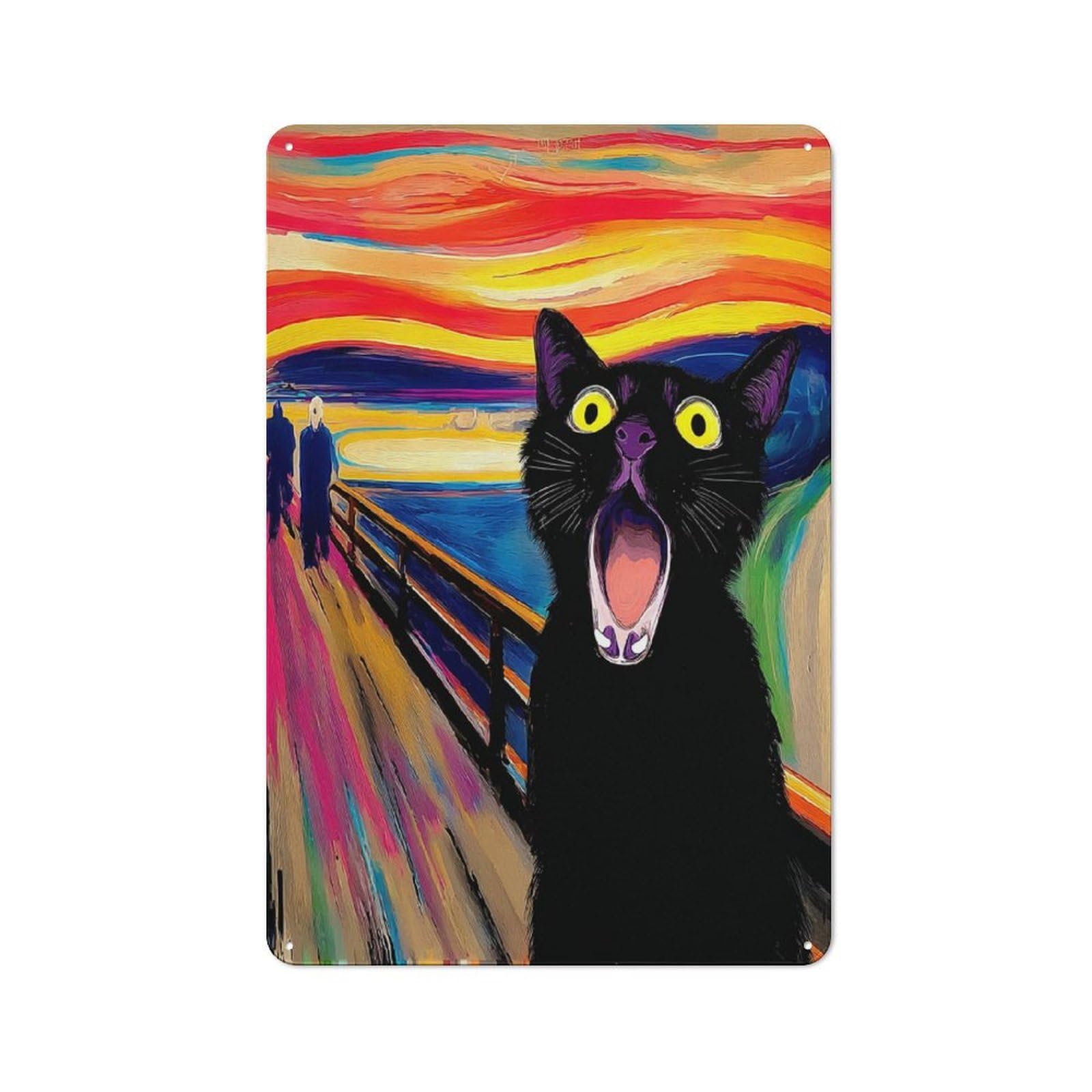 Junmoney Cat On A Bridge At Sunset 30X20cm Rustic Tin Sign With For Dining Room Or Kitchen, A Decorative Metal Sign For Kitchens And Dining Spaces