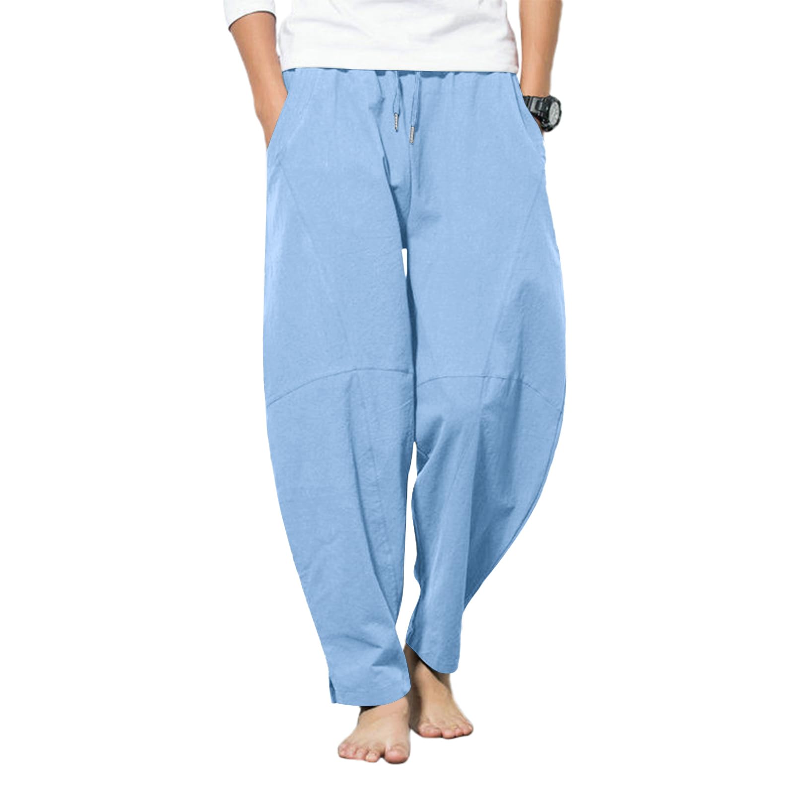 LAOARA Pantaloni di Lino da Uomo Pantaloni Leggeri Estivi Casual Pantaloni Elasticizzati in Vita Pantaloni da Spiaggia Yoga