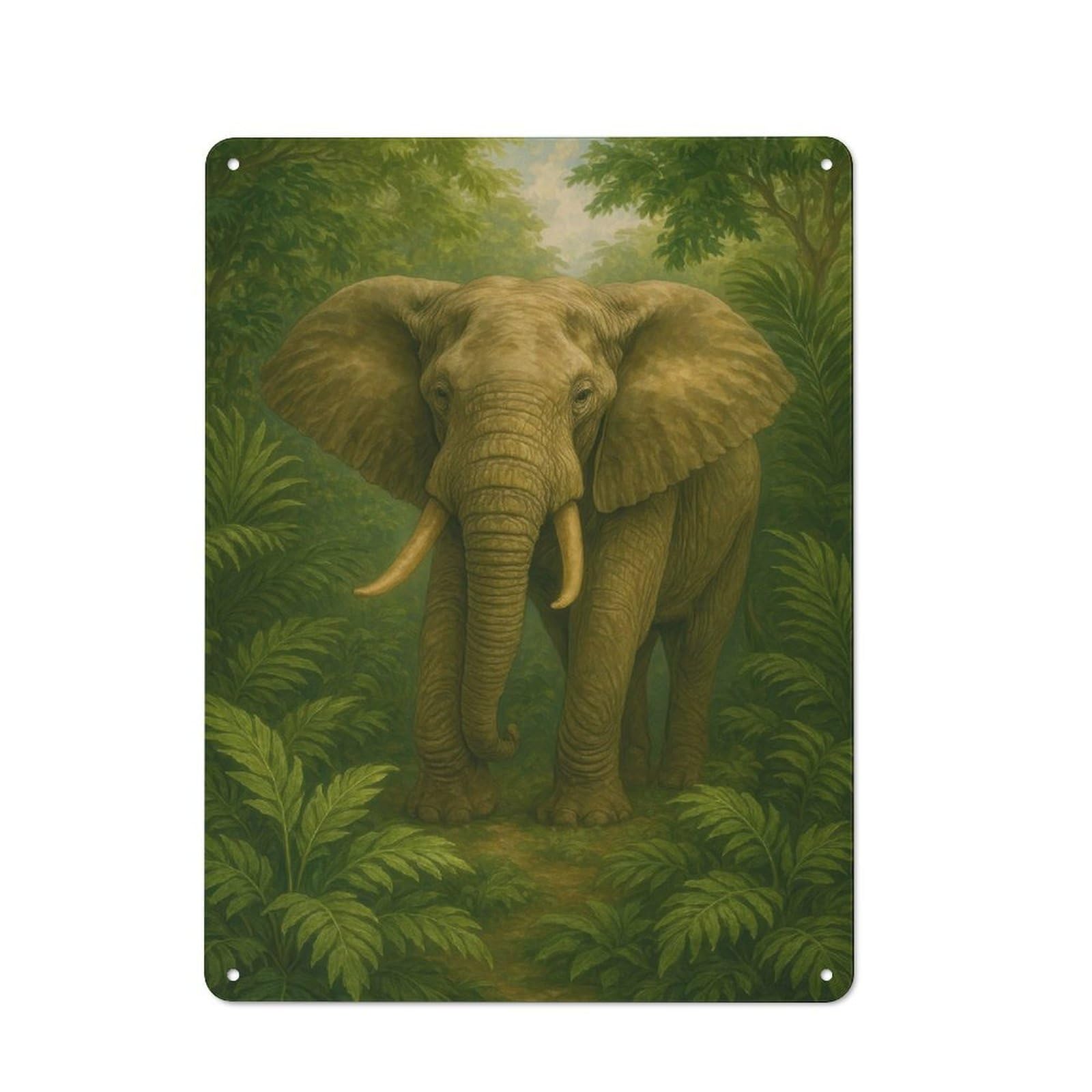 Elephant in Lush Green Jungle Rustic Tin Sign 40x30cm for Café Or Restaurant, for Café Owners And Decorators, for Retro Home Interiors