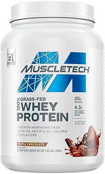MuscleTech Grass Fed Whey Protein Powder, Triple Chocolate & Deluxe Vanilla, 1.8 lbs Each
