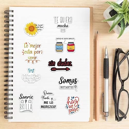 Miniatura 6 de Calcomanías motivacionales españolas 50 calcomanías de vinilo impermeables para botellas de agua, laptop, equipaje, computadora, teléfono celular,