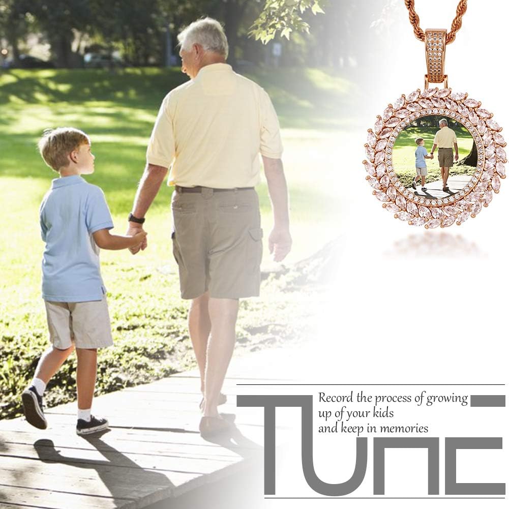 TUHE Custom Picture Necklace Personalized Hip Hop Iced out Heart Angle Wings Pendant Photo Necklace for Men Women Memory Chain Necklace Customized with Picture Rope/Tennis/Cuban Chain Necklaces