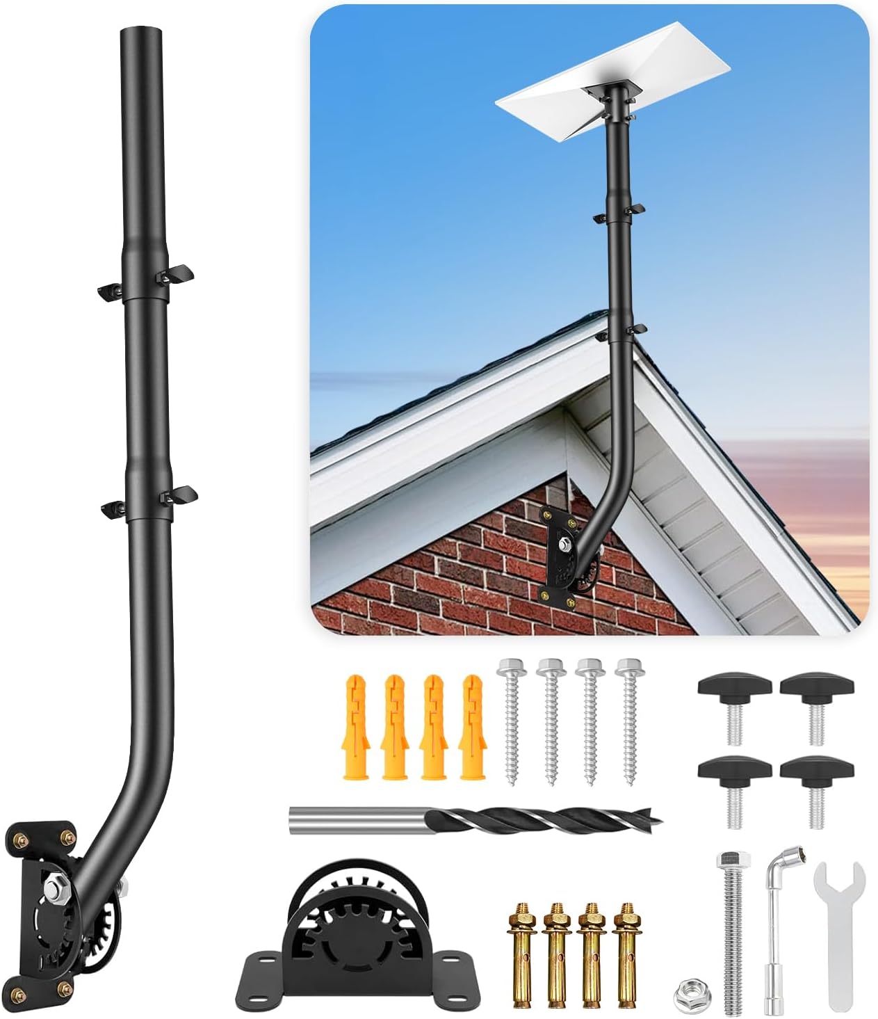 Adjustable Outdoor Antenna Mount - Universal J Pipe Mount for Antenna & Weather Station - Easy Installation, Solid Structure, Weather Proof (Diameter 1.5in, Length 43 in)