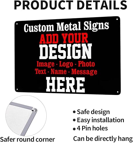 Miniatura 4 de Letrero de metal personalizado con tu propia imagen, foto, logotipo, texto, nombre, mensaje, letreros personalizados para negocios, oficina, hogar,
