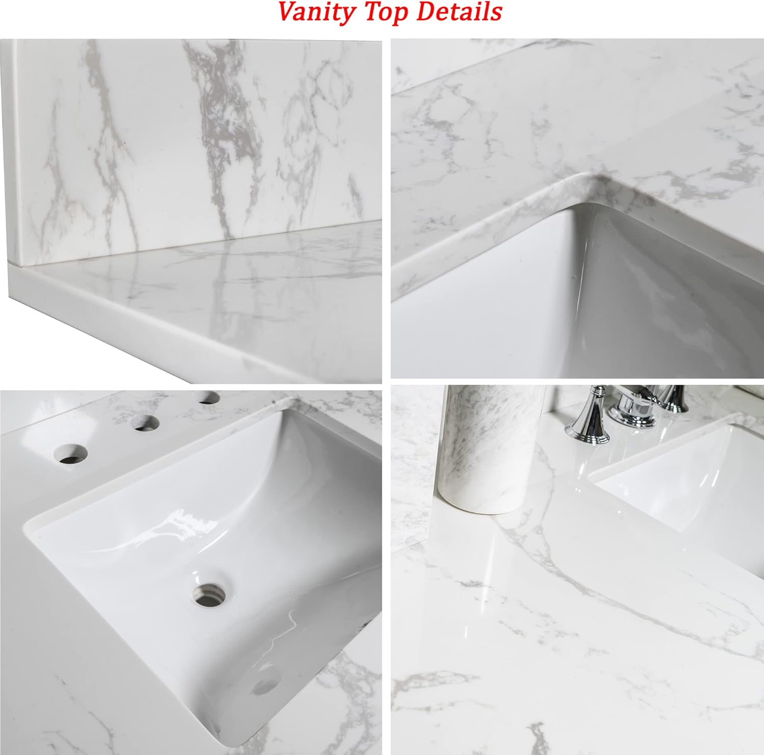 43"x 22" Bathroom Vanity Sink Tops, Marble Vanity Top With Ceramic Undermount Sink & Top Backsplash, 43" Bathroom Vanity Countertop, 43" Vanity Top