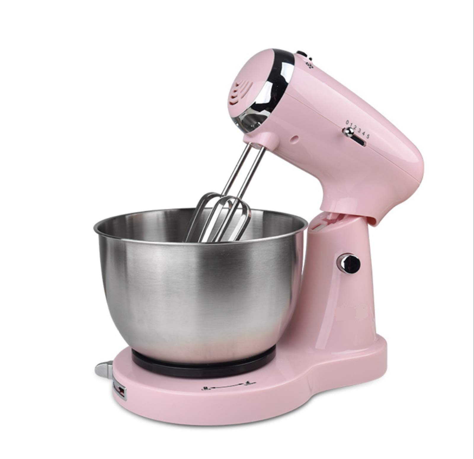 Pétrin, robot pâtissier, robot pâtissier électrique de cuisine avec crochet pétrisseur, fouet, robot pâtissier à tête inclinable 5 vitesses 3,2 L 350 W, rose