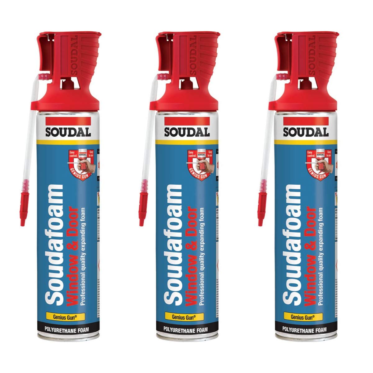 3 x Soudal Soudafoam Window & Door Genius Gun - 600ml