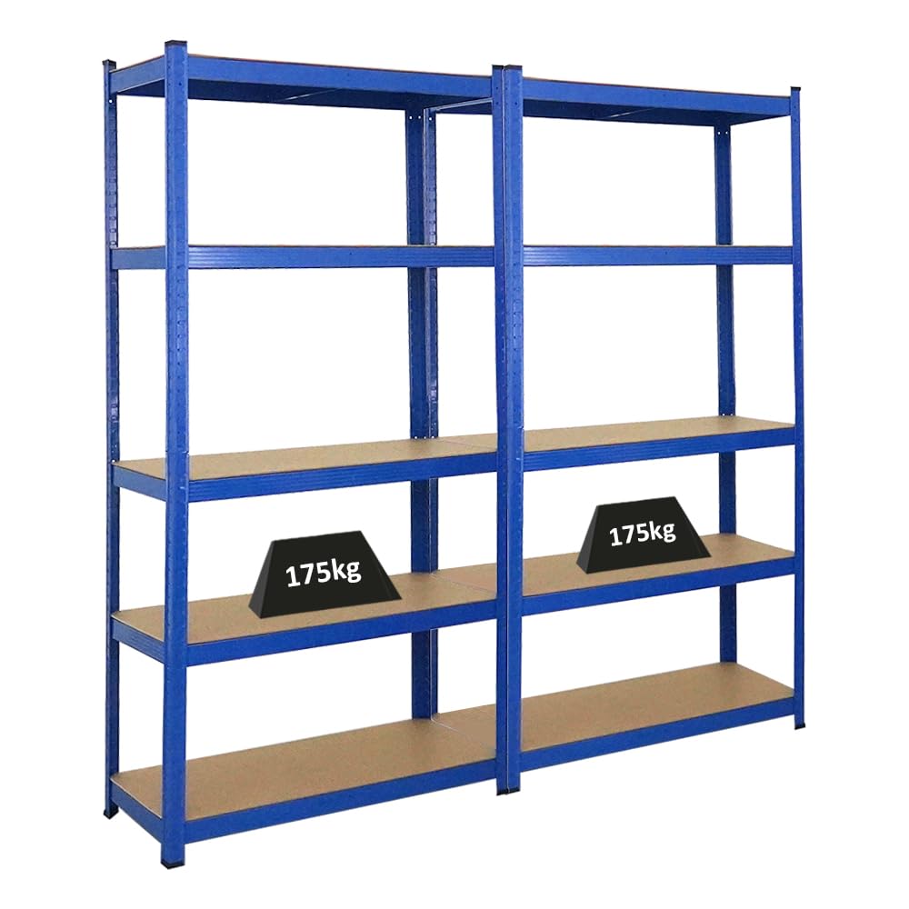 PROREGAL Mega Deal 2x Scaffale da cantina GORILLA | AxLxP 180x90x40cm | portata per ripiano 175kg | Blu | Scaffale da garage, Scafalle da garage