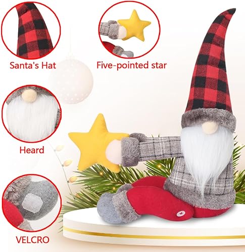 Miniatura 4 de Decoración para árbol de Navidad, gnomos para árbol de Navidad, hecho a mano, enano grande de felpa decorado con sombreros de estrellas rojas a