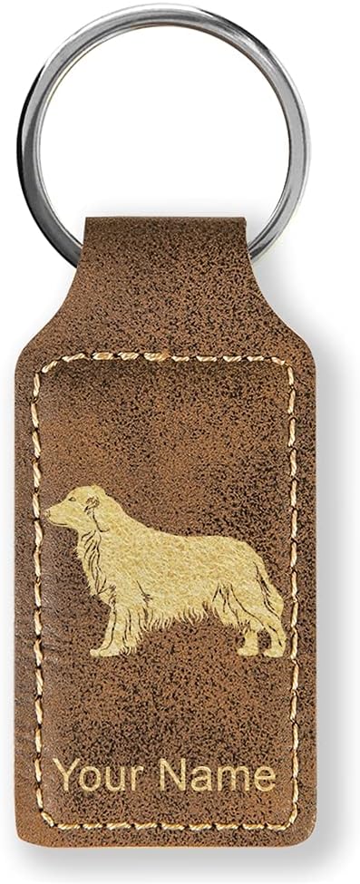 LaserGram Rectangle Keychain, Golden Retriever Dog, Personalized Engraving Included (Rustic with Gold)