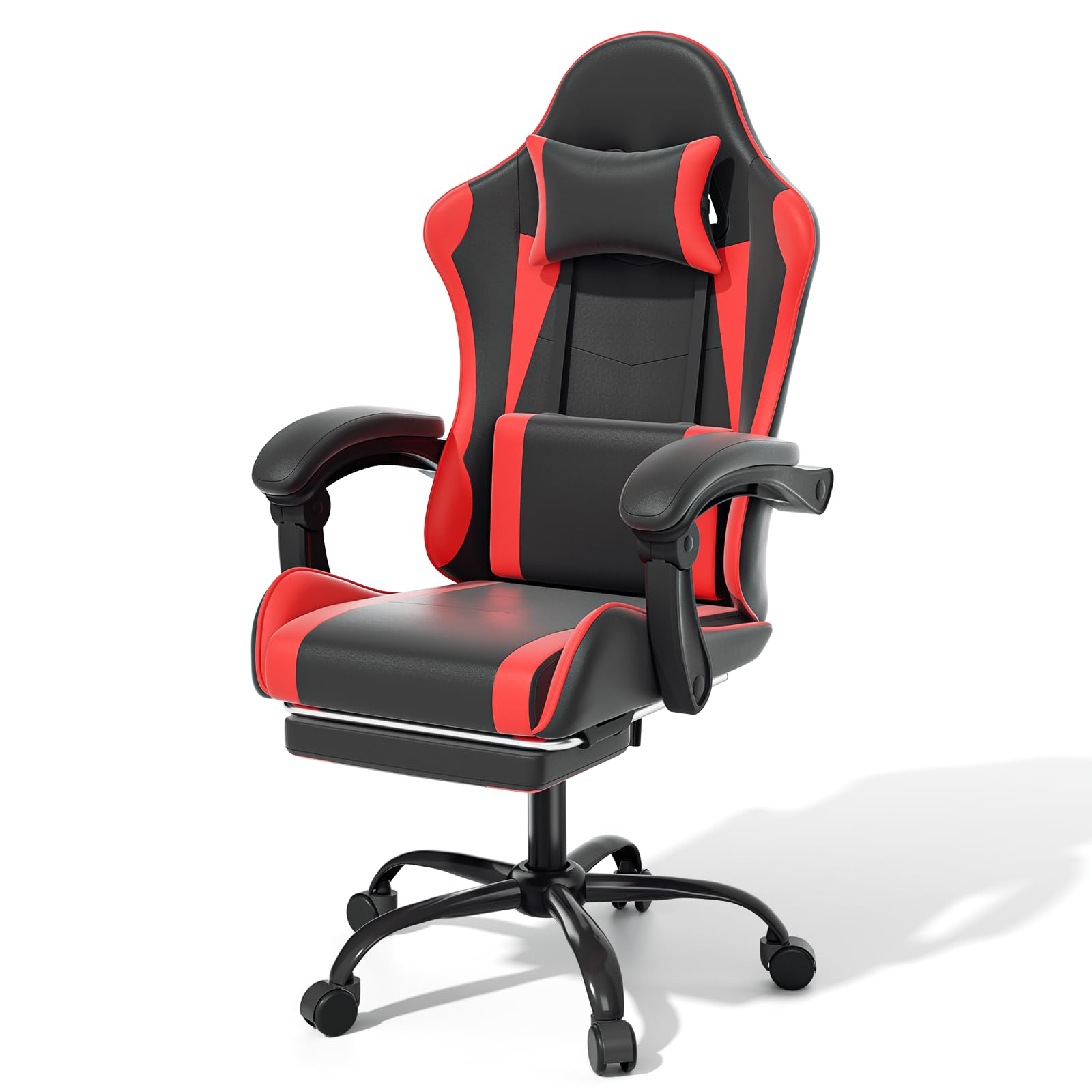 MoNiBloom Gaming Chair with Footrest High Back Video Game Chair with Headrest & Lumbar Support Height Adjustable Leather Swivel Computer Chair for
