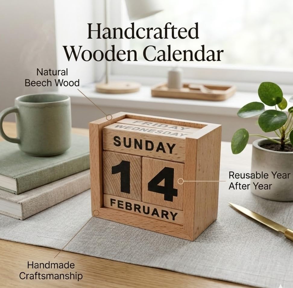 Image of STAR CRAFT Calendar Wooden Table /Desk Calendar