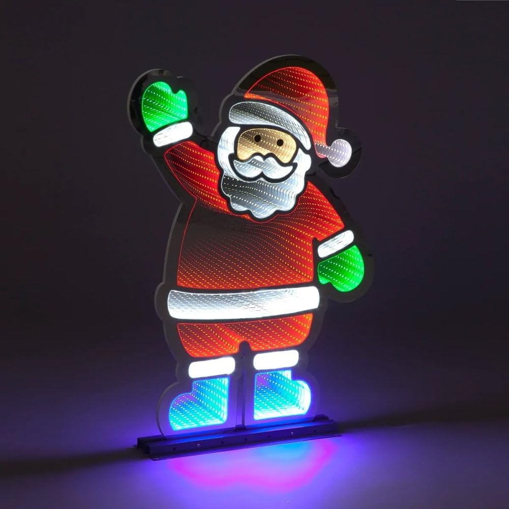 Samuel Alexander 74Cm Led Infinity Standing Santa Decoration – Mirrored, Multi-Coloured Leds, Indoor Mains Powered Light