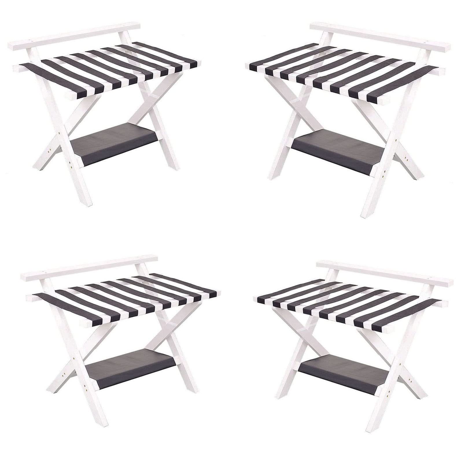 MSHGSKU 4Pcs Hotel Luggage Rack - Suitcase Stand For Guest Room Foldable Solid Wood Suitcase Rack With Non-Slip Feet Hotel Multi-Functional Widened High-Density Webbing,White