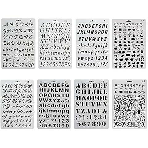 Novelfun Plastic Bullet Journal Stencil Template Set of 8 with Letters Number Alphabet Symbol Pecfect for Planner/Notebook/Diary/Scrapbook/Journaling/Graffiti/Card DIY Drawing Painting Craft Projects Cover