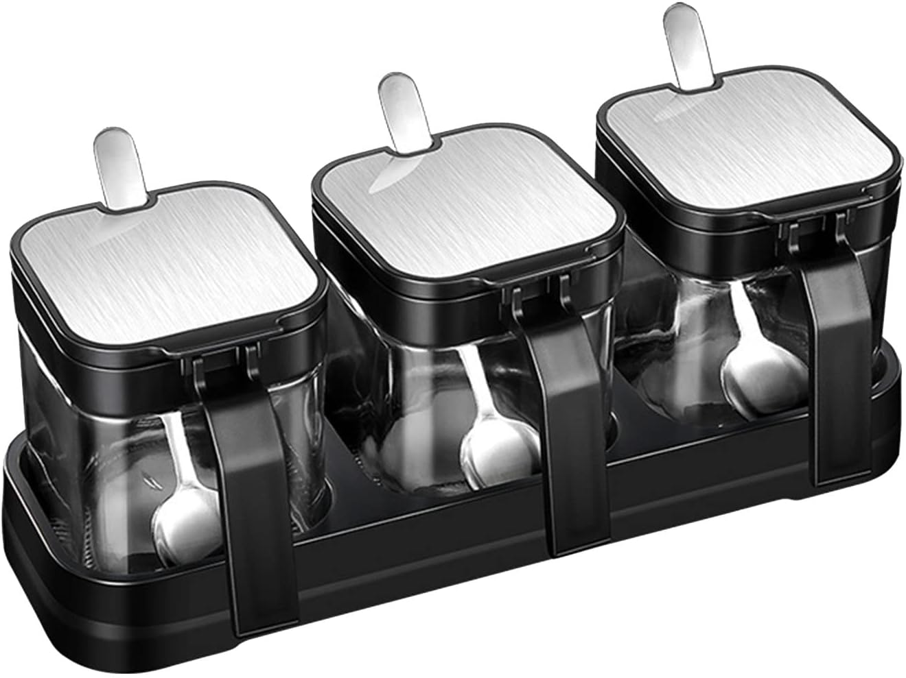 Condiment Container,Seasoning Box Glass with Spoon,Seasoning Box Spice