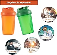 Vista 4 de Shaker Bottle - Batidos de proteínas y botellas agitadoras de 16 onzas/13.5 fl oz con bolas batidoras, plástico sin BPA (naranja + verde (2 unidades)