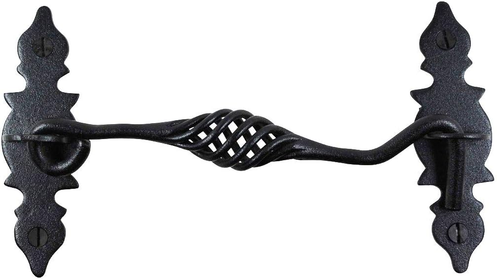 Renovators Supply Manufacturing Door Latch Lock 6.6 in. Black Birdcage Style Wrought Iron Hook and Eye Latch for Door with Mounting Hardware