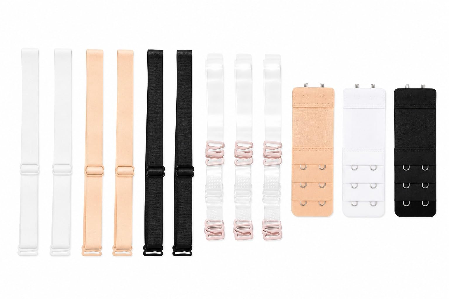 Complete Lingerie Accessory Kit: Adjustable Replacement Straps, Clear Invisible Straps & 3-Hook Bra Extenders (Black, White, Nude)-image-36